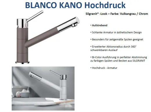 BLANCO Kchenarmatur Kano Silgranit-Look Einhebelmischer mit Festauslauf 360 schwenkbarer Auslauf in 6 Farben