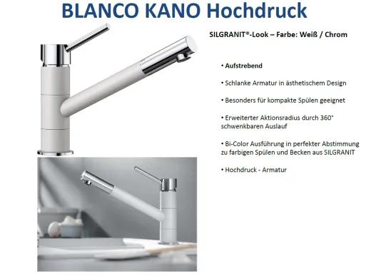 BLANCO Kchenarmatur Kano Silgranit-Look Einhebelmischer mit Festauslauf 360 schwenkbarer Auslauf in 6 Farben