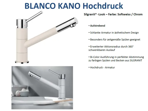 BLANCO Kchenarmatur Kano Silgranit-Look Einhebelmischer mit Festauslauf 360 schwenkbarer Auslauf in 6 Farben