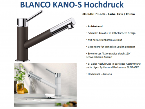 BLANCO Kchenarmatur Kano Silgranit-Look Einhebelmischer mit Zugauslauf 120 schwenkbarer Auslauf