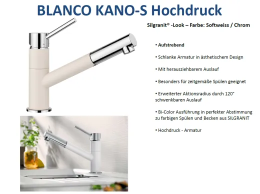 BLANCO Kchenarmatur Kano Silgranit-Look Einhebelmischer mit Zugauslauf 120 schwenkbarer Auslauf
