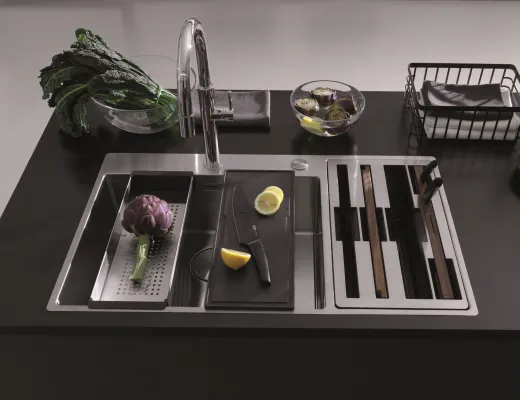 FRANKE Kchensple Box Center BWX 220-54-27 A Edelstahlsple Slimtop / Flchenbndig mit Siebkorb als Druckknopfventil