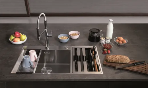 FRANKE Kchensple Box Center BWX 220-54-27 A Edelstahlsple Slimtop / Flchenbndig mit Siebkorb als Druckknopfventil