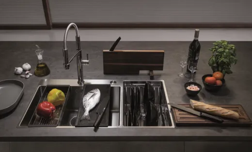 FRANKE Kchensple Box Center BWX 220-54-27 A Edelstahlsple Slimtop / Flchenbndig mit Siebkorb als Druckknopfventil