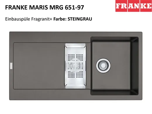 FRANKE Kchensple Maris MRG 651 Fragranit+ Einbausple / Granitsple mit Siebkorb als Druckknopfventil