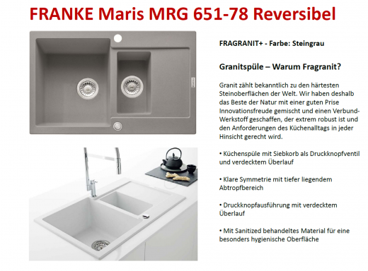 x FRANKE Kchensple Maris MRG 651-78 Fragranit+ Einbausple / Granitsple mit Siebkorb als Druckknopfventil