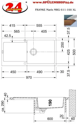 FRANKE Kchensple Maris MRG 611-97 XL Fragranit+ Einbausple / Granitsple mit Siebkorb als Druckknopfventil
