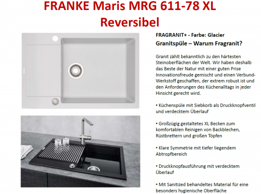 FRANKE Kchensple Maris MRG 611-78 XL Fragranit+ Einbausple / Granitsple mit Siebkorb als Druckknopfventil