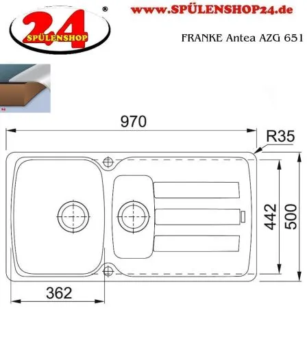 ❎ FRANKE Kchensple Antea AZG 651-97 Fragranit+ Einbausple / Granitsple mit Siebkorb als Drehknopfventil