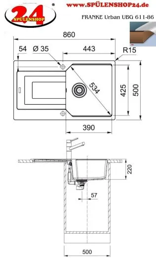 ❎ FRANKE Kchensple Urban UBG 611-86 Fragranit+ Einbausple / Granitsple mit Siebkorb als Drehknopfventil