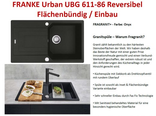 FRANKE Kchensple Urban UBG 611-86 Fragranit+ Einbausple / Granitsple Flchenbndig mit Siebkorb als Drehknopfventil
