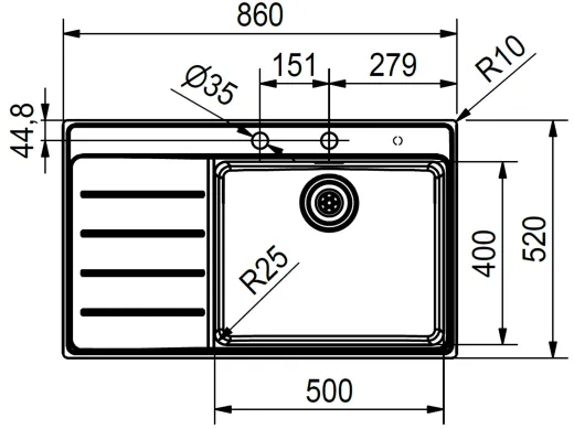 FRANKE Kchensple Mythos MYX 211 A Einbausple Slimtop / Flchenbndig mit Siebkorb als Druckknopfventil