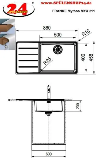 ❎ FRANKE Kchensple Mythos MYX 211 Einbausple Slimtop / Flchenbndig mit Siebkorb als Druckknopfventil