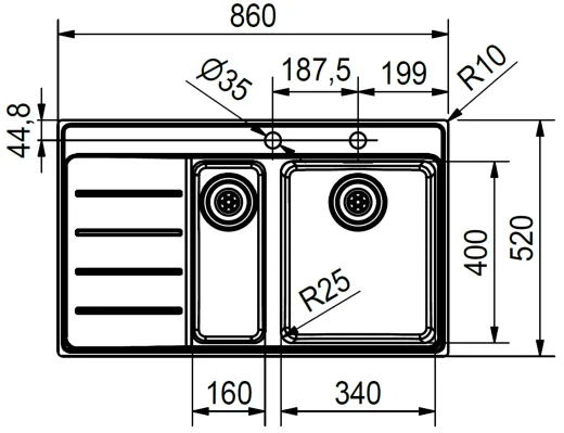 FRANKE Kchensple Mythos MYX 251 A Einbausple Slimtop / Flchenbndig mit Siebkorb als Druckknopfventil