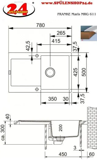 FRANKE Kchensple Maris MRG 611-78 Fragranit+ Einbausple / Granitsple mit Siebkorb als Druckknopfventil