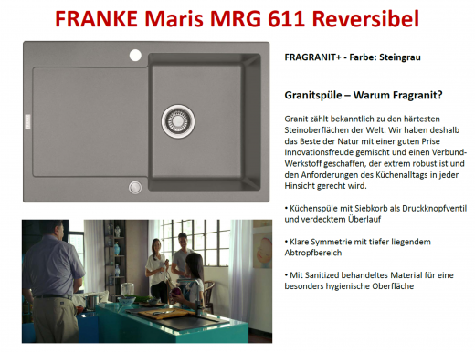 FRANKE Kchensple Maris MRG 611-78 Fragranit+ Einbausple / Granitsple mit Siebkorb als Druckknopfventil