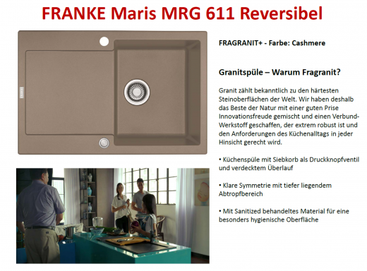 FRANKE Kchensple Maris MRG 611-78 Fragranit+ Einbausple / Granitsple mit Siebkorb als Druckknopfventil