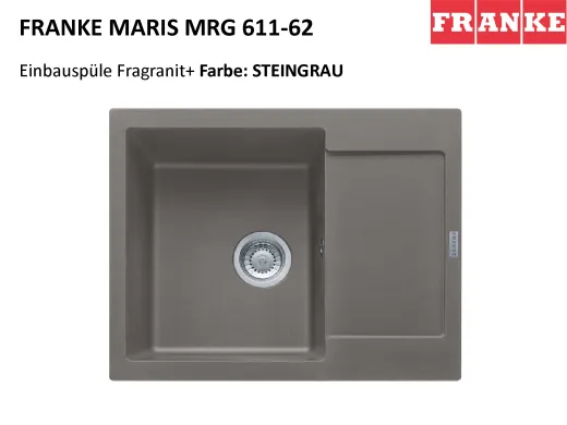FRANKE Kchensple Maris MRG 611-62 Fragranit+ Einbausple / Granitsple mit Siebkorb als Druckknopfventil