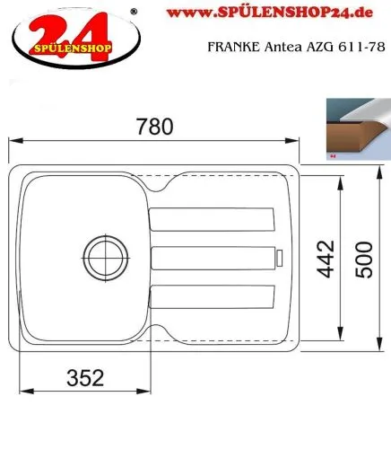 FRANKE Kchensple Antea AZG 611-78 Fragranit+ Einbausple / Granitsple mit Siebkorb als Drehknopfventil