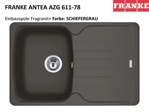 FRANKE Kchensple Antea AZG 611-78 Fragranit+ Einbausple / Granitsple mit Siebkorb als Drehknopfventil