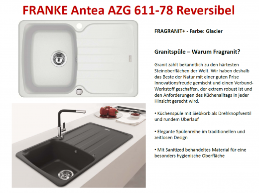 FRANKE Kchensple Antea AZG 611-78 Fragranit+ Einbausple / Granitsple mit Siebkorb als Drehknopfventil