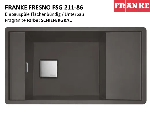 ❎ FRANKE Kchensple Fresno FSG 211 Fragranit+ Einbausple / Granitsple Flchenbndig / Unterbau mit Siebkorb als Druckknopfventil