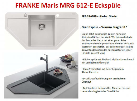 FRANKE Kchensple Maris MRG 612-E Fragranit+ Ecksple / Granitsple mit Siebkorb als Druckknopfventil