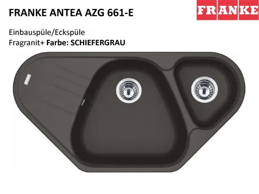 FRANKE Kchensple Antea AZG 661-E Fragranit+ Ecksple / Granitsple mit Siebkorb als Drehknopfventil