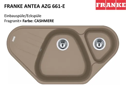 FRANKE Kchensple Antea AZG 661-E Fragranit+ Ecksple / Granitsple mit Siebkorb als Drehknopfventil