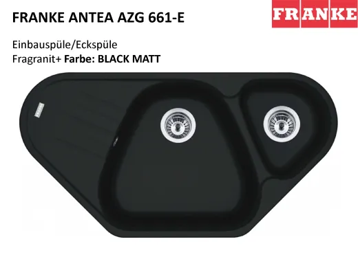 FRANKE Kchensple Antea AZG 661-E Fragranit+ Ecksple / Granitsple mit Siebkorb als Drehknopfventil