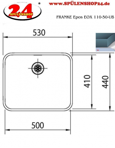 FRANKE Kchensple Epos EOX 110-50 Unterbausple (Montage unter die Arbeitsplatte) mit Integralablauf und Siebkorb als Stopfenventil