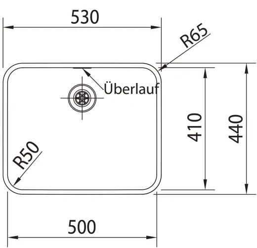 FRANKE Kchensple Epos EOX 110-50 Unterbausple (Montage unter die Arbeitsplatte) mit Integralablauf und Siebkorb als Stopfenventil