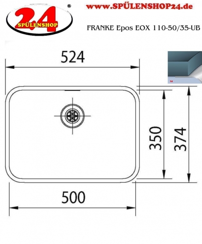 FRANKE Kchensple Epos EOX 110-50/35 Unterbausple (Montage unter die Arbeitsplatte) mit Integralablauf und Siebkorb als Druckknopfventil