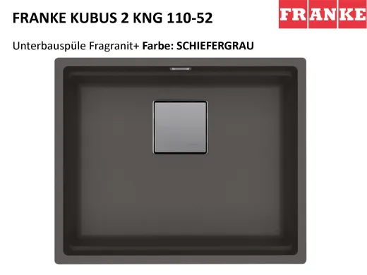 FRANKE Kchensple Kubus 2 KNG 110-52-UB Fragranit+ Granitsple / Unterbausple mit Siebkorb als Druckknopfventil