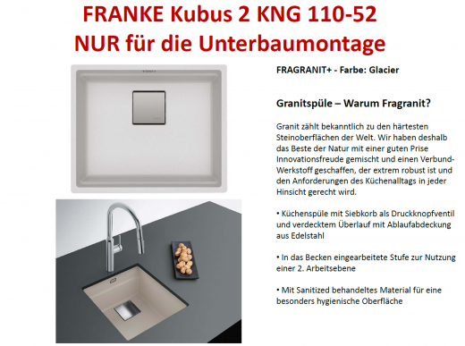 FRANKE Kchensple Kubus 2 KNG 110-52-UB Fragranit+ Granitsple / Unterbausple mit Siebkorb als Druckknopfventil