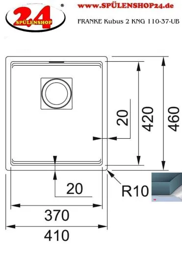 FRANKE Kchensple Kubus 2 KNG 110-37-UB Fragranit+ Granitsple / Unterbausple mit Siebkorb als Druckknopfventil