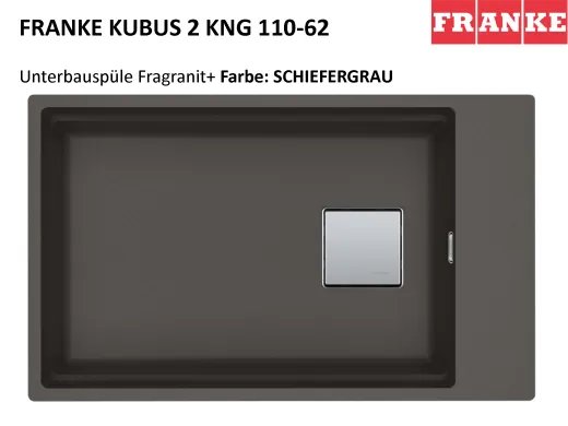 FRANKE Kchensple Kubus 2 KNG 110-62 Fragranit+ Granitsple / Unterbausple (Montage unter die Arbeitsplatte) mit Siebkorb als Druckknopfventil