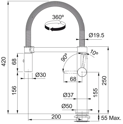 FRANKE Kchenarmatur Pescara Semi Pro L Einhebelmischer Edelstahl massiv mit Pendelbrause umstellbar 360 schwenkbarer Auslauf