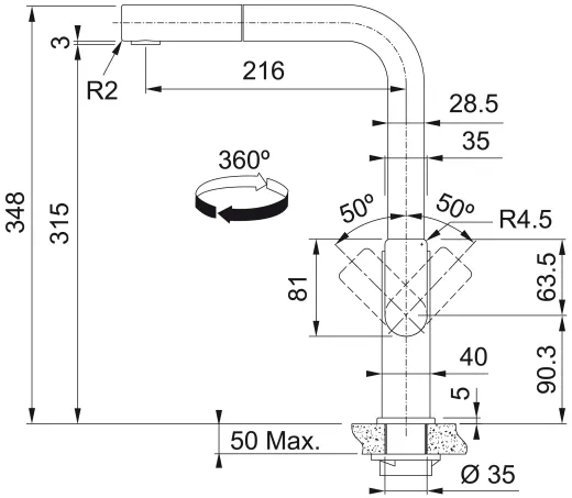 FRANKE Kchenarmatur Mythos Einhebelmischer Edelstahl massiv mit Zugauslauf als Schlauchbrause 360 schwenkbarer Auslauf