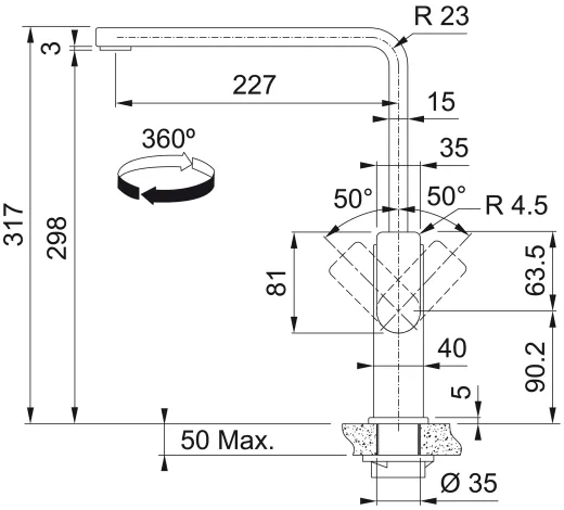 FRANKE Kchenarmatur Mythos Einhebelmischer Edelstahl massiv mit Festauslauf und Laminar Perlator 360 schwenkbarer Auslauf