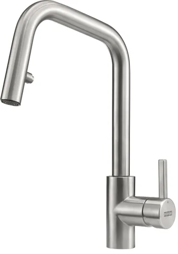 FRANKE Kchenarmatur Kubus Einhebelmischer Edelstahl massiv mit Auszugsbrause Pull-Down-Spray 180 schwenkbarer Auslauf