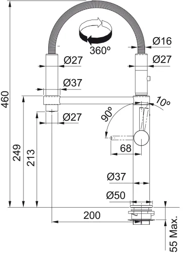 FRANKE Kchenarmatur Pescara Semi Pro L 360 Einhebelmischer Schwarz matt mit Federbrause 2x 360 schwenkbarer Auslauf