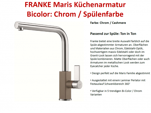 FRANKE Kchenarmatur Maris Fragranit+ Farben Einhebelmischer mit Festauslauf und Laminar Perlator 360 schwenkbarer Auslauf