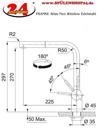 FRANKE Kchenarmatur Atlas Neo Window Einhebelmischer Edelstahl massiv mit Zugauslauf zur Vorfenstermontage umlegbar