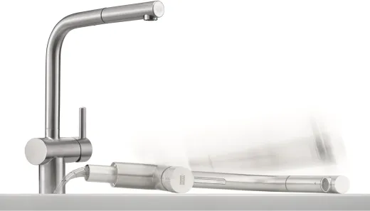 FRANKE Kchenarmatur Atlas Neo Window Einhebelmischer Edelstahl massiv mit Zugauslauf Niederdruck zur Vorfenstermontage umlegbar