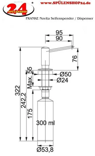 FRANKE Seifenspender Novita Edelstahloptik Splmittelspender / Dispenser mit Druckbettigung