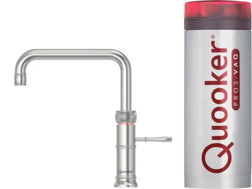 QUOOKER CLASSIC FUSION Square Edelstahl VAQ PRO3 Einhebelmischer & 100C Armatur Nostalgieoptik (PRO3CFNSSST)