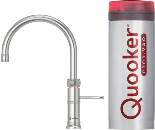 QUOOKER CLASSIC FUSION Round Edelstahl VAQ PRO3 Einhebelmischer & 100C Armatur Nostalgieoptik (PRO3CFNRSST)