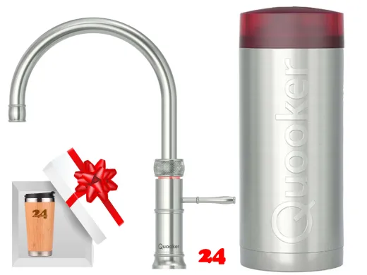 QUOOKER CLASSIC FUSION Round Edelstahl Combi B Einhebelmischer & 100�C Armatur Nostalgieoptik (COMBICFNRSST)