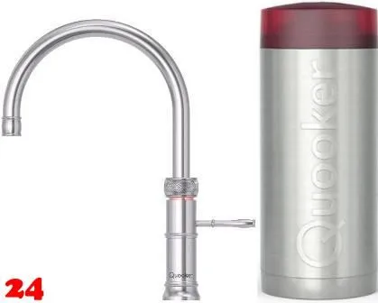 QUOOKER CLASSIC FUSION Round Edelstahl Combi (+) B Einhebelmischer & 100C Armatur Nostalgieoptik (COMBI+CFNRSST)